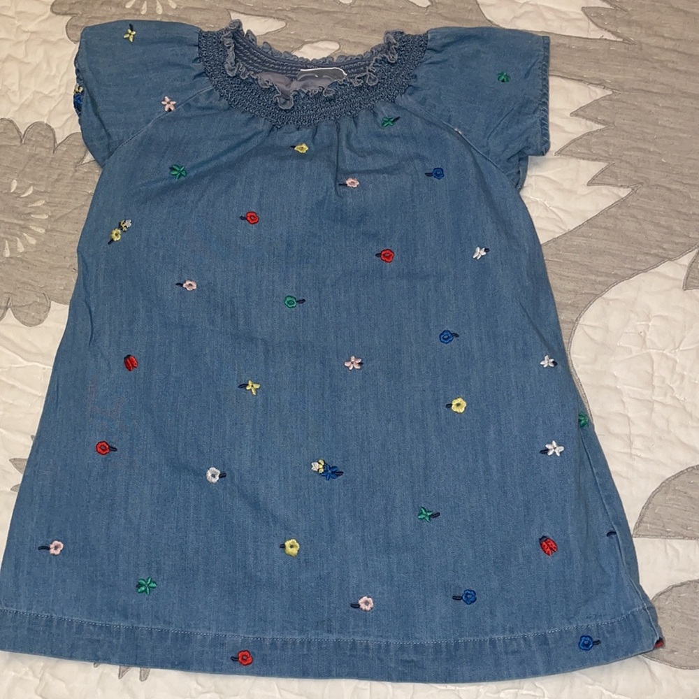 Hanna Andersson Denim Floral Embroidered Dress